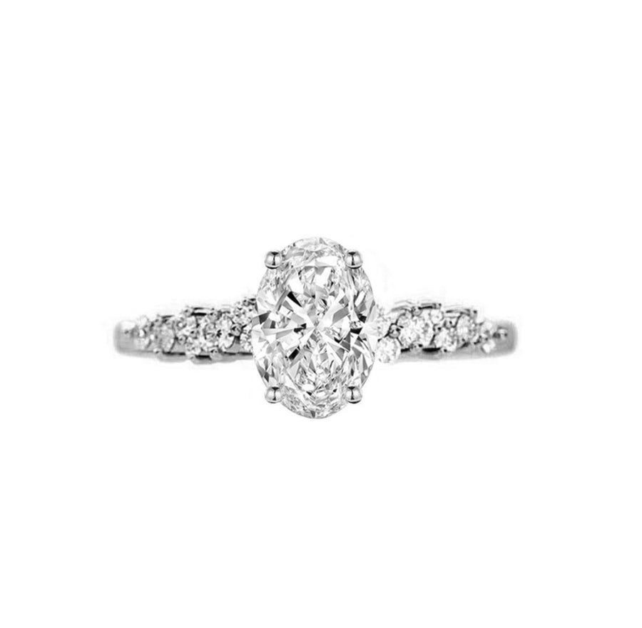 Scattered Lab Grown Oval Diamond Engagement Ring in 18K Gold