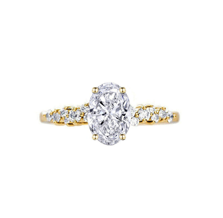 Scattered Lab Grown Oval Diamond Engagement Ring in 18K Gold