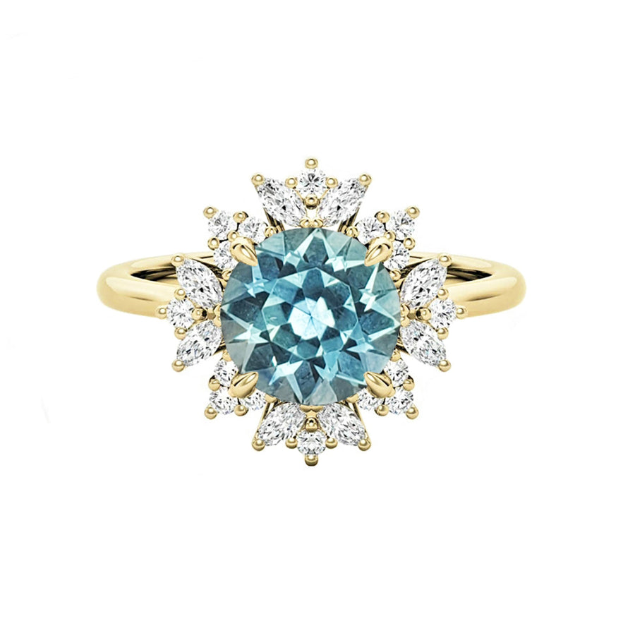 Floral Montana Sapphire Diamond Engagement Ring in 18K Yellow Gold