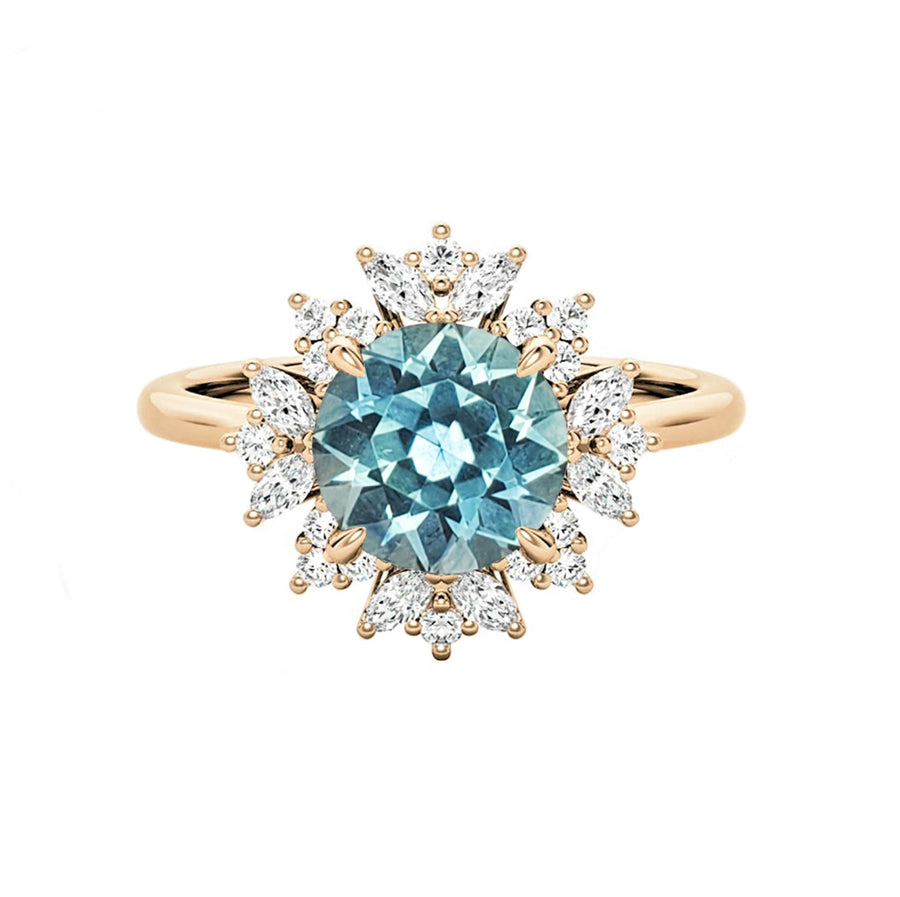 Floral Montana Sapphire Diamond Engagement Ring in 18K Rose Gold