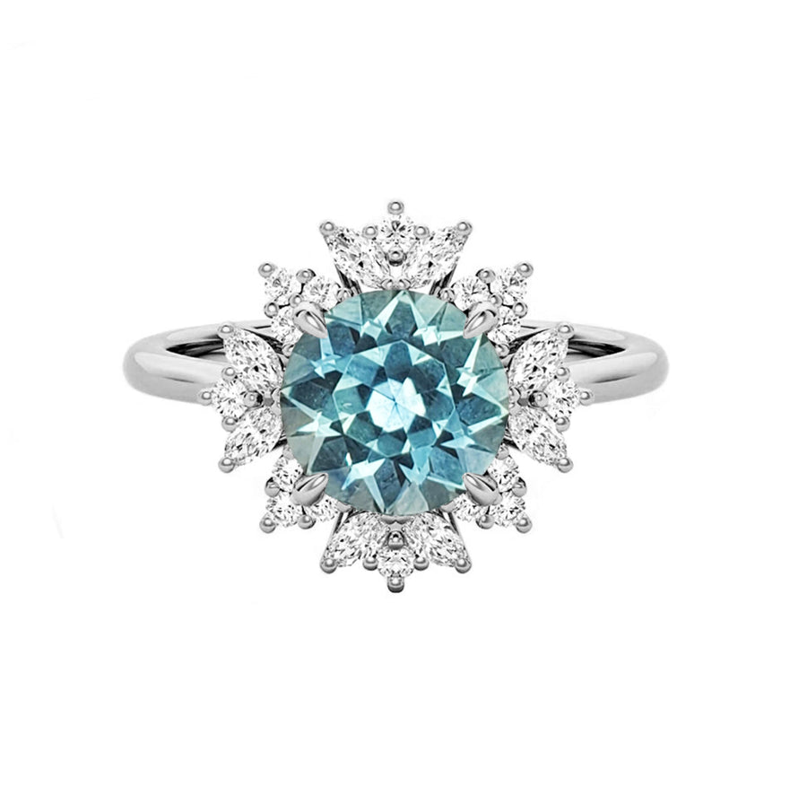 Floral Montana Sapphire Diamond Engagement Ring in 18K White Gold