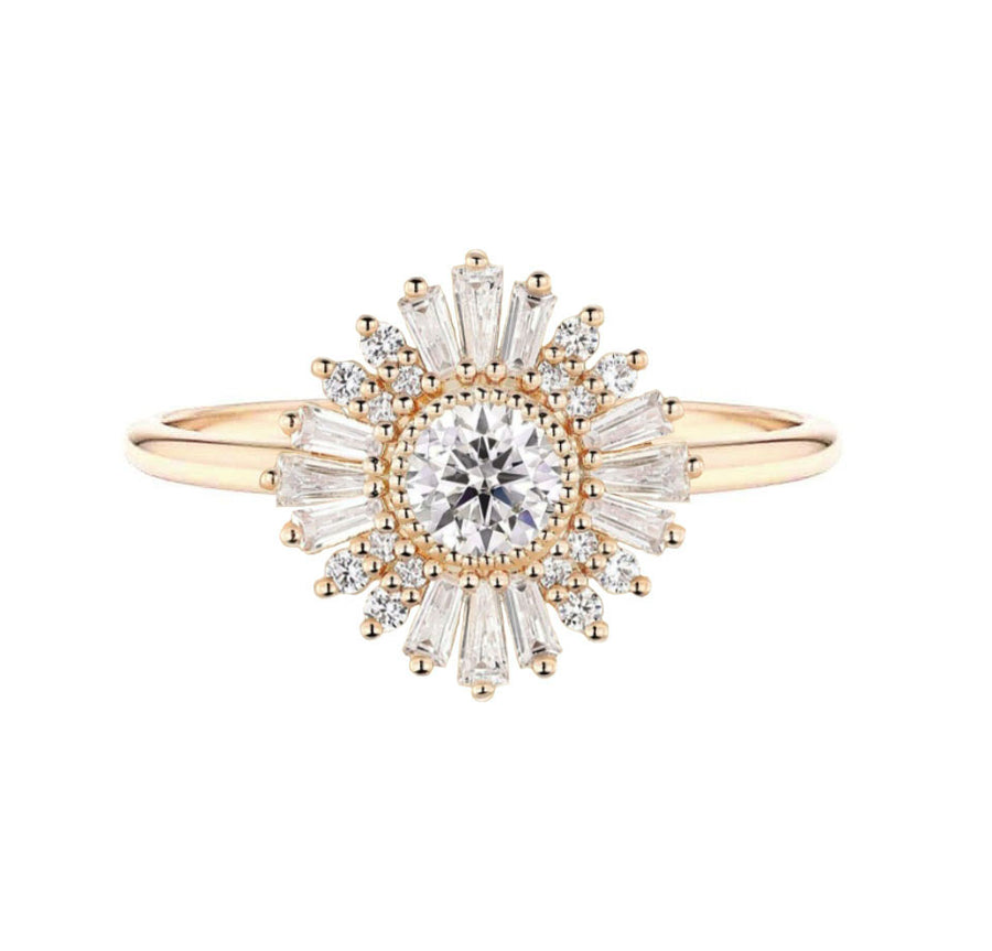 Stella Art Deco 1 Carat Lab Grown Round Diamond Engagement Ring in 18K Gold