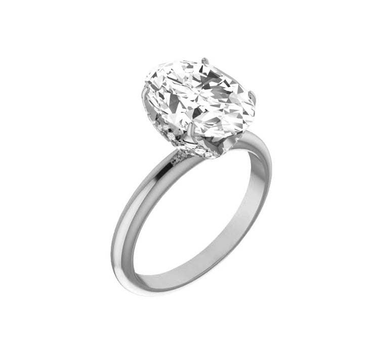 Studded Petal Prong 3 Carat Lab Grown Oval Engagement Ring