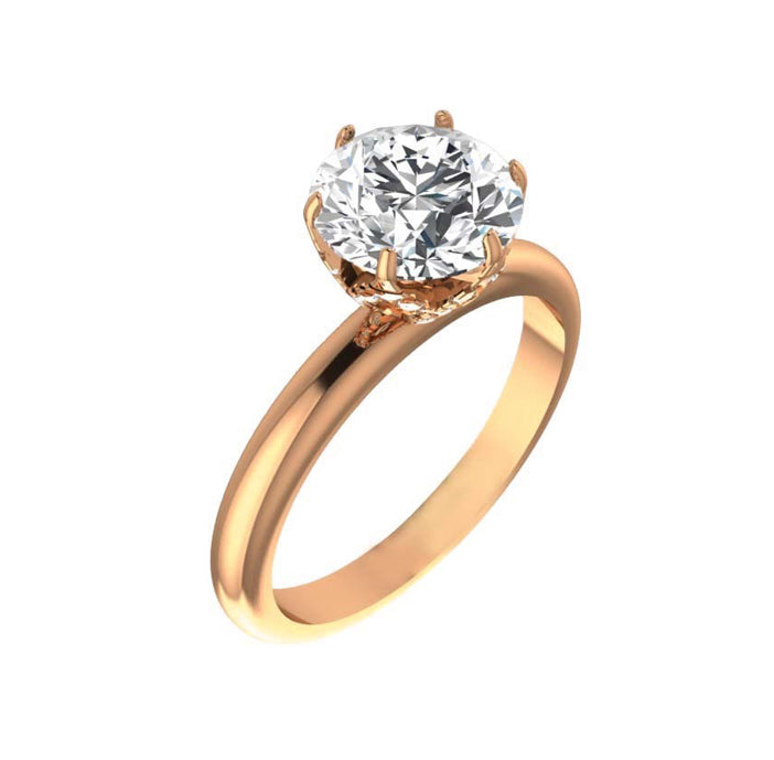 Studded Petal Prong 3 Carat Natural Round Engagement Ring