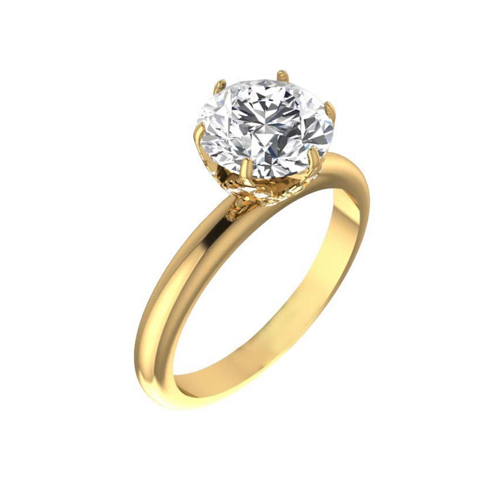 Studded Petal Prong 3 Carat Natural Round Engagement Ring