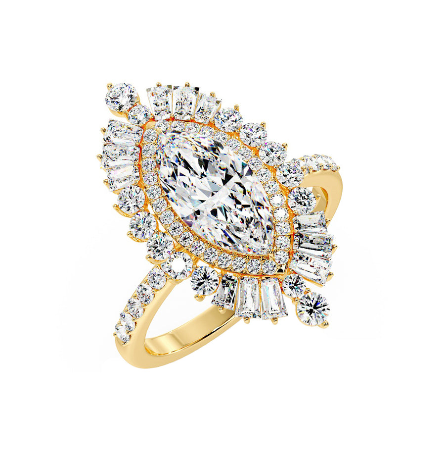Sydney Art Deco 2 Carat Lab Grown Marquise Diamond Engagement Ring in 18K Gold