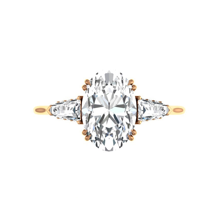 3 Carat Three Stone Oval Lab Grown Diamond Engagement Ring in 18K Gold