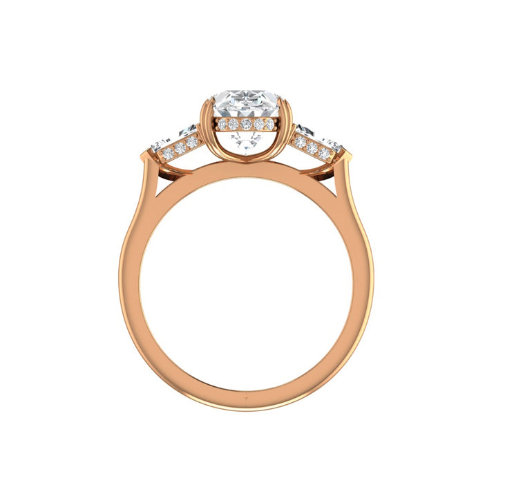 3 Carat Three Stone Oval Lab Grown Diamond Engagement Ring in 18K Gold