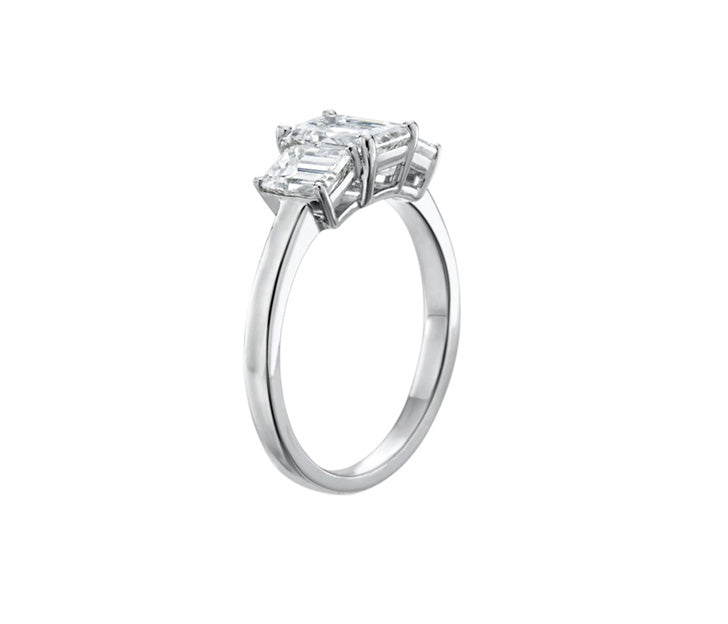3 Carat Three Stone Emerald Cut Lab Grown Diamond Engagement Ring in 14K Gold