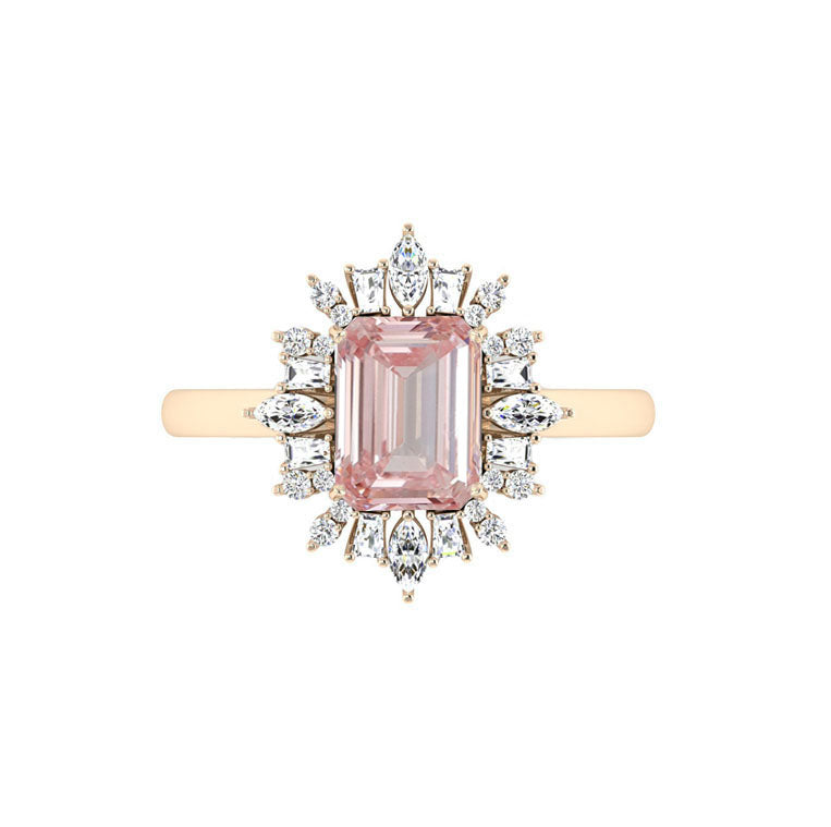 Art Deco 3 Carat Lab Grown Pink Emerald Diamond Engagement Ring in 18K Yellow Gold