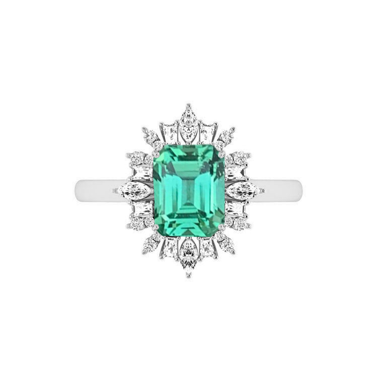 Vienna Mint Green Emerald Cut Tourmaline Diamond Ring