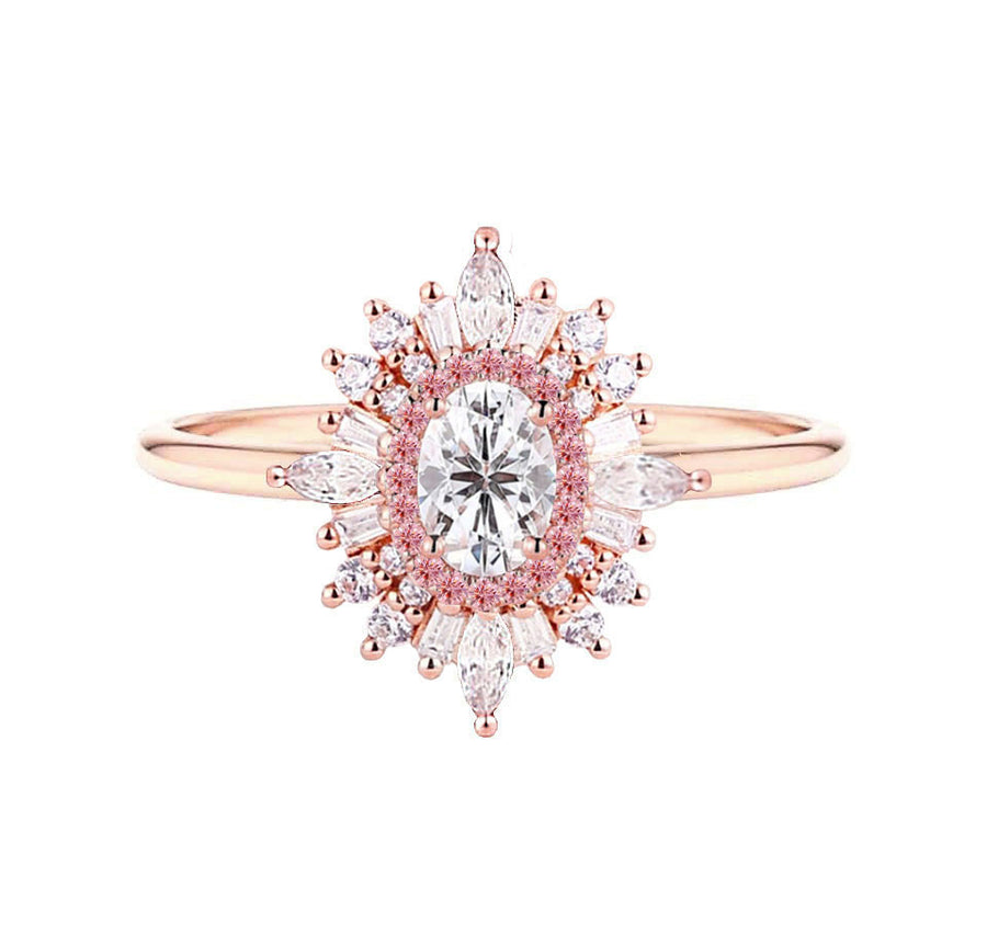 art deco pink halo diamond ring rose gold