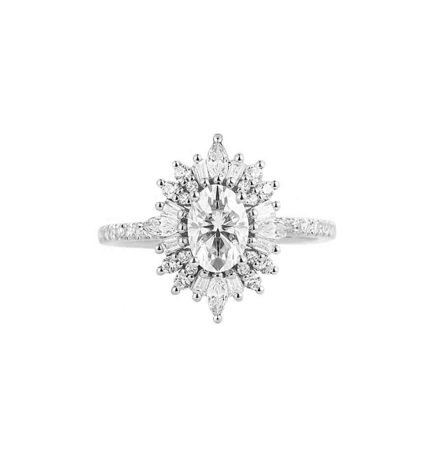 Art Deco Natural Pave Diamond Engagement Ring in 18K White Gold