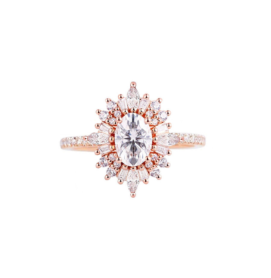 Art Deco Lab Grown Pave Diamond Engagement Ring in 18K Rose Gold