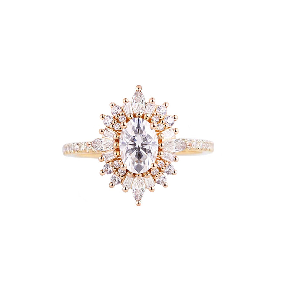 Art Deco Natural Pave Diamond Engagement Ring in 18K Yellow Gold
