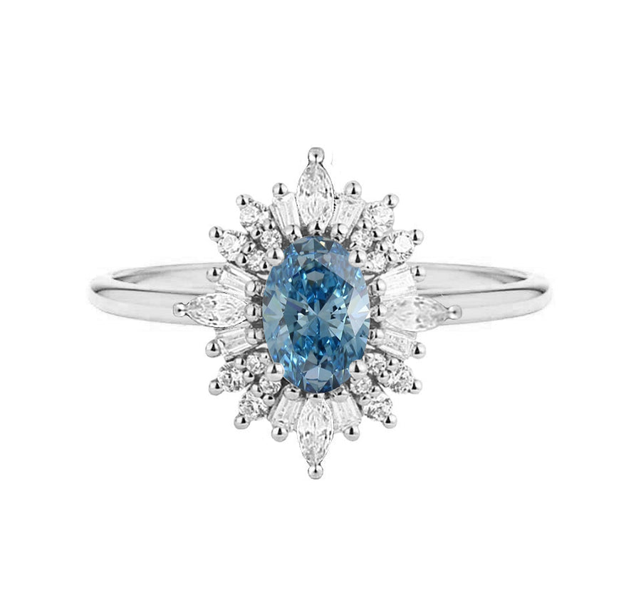 Vienna Art Deco Lab Grown Blue Diamond Engagement Ring in 18K Gold