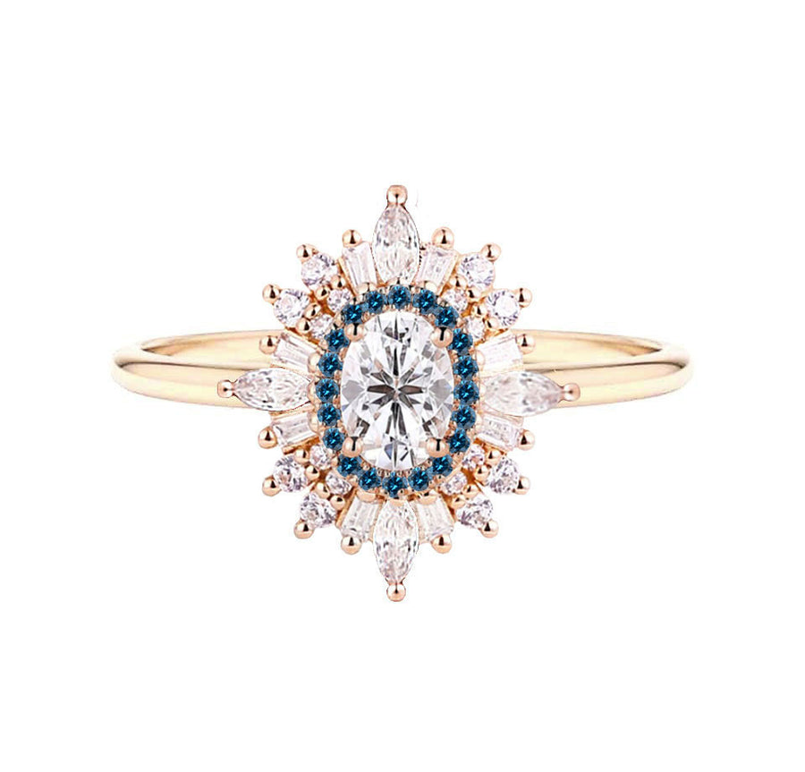 Vienna Art Deco Blue Halo Lab Grown Diamond Engagement Ring in 18K Gold