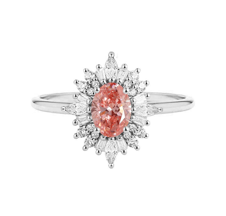Vienna Art Deco 2 Carat Lab Grown Pink Diamond Engagement Ring in 18K Gold