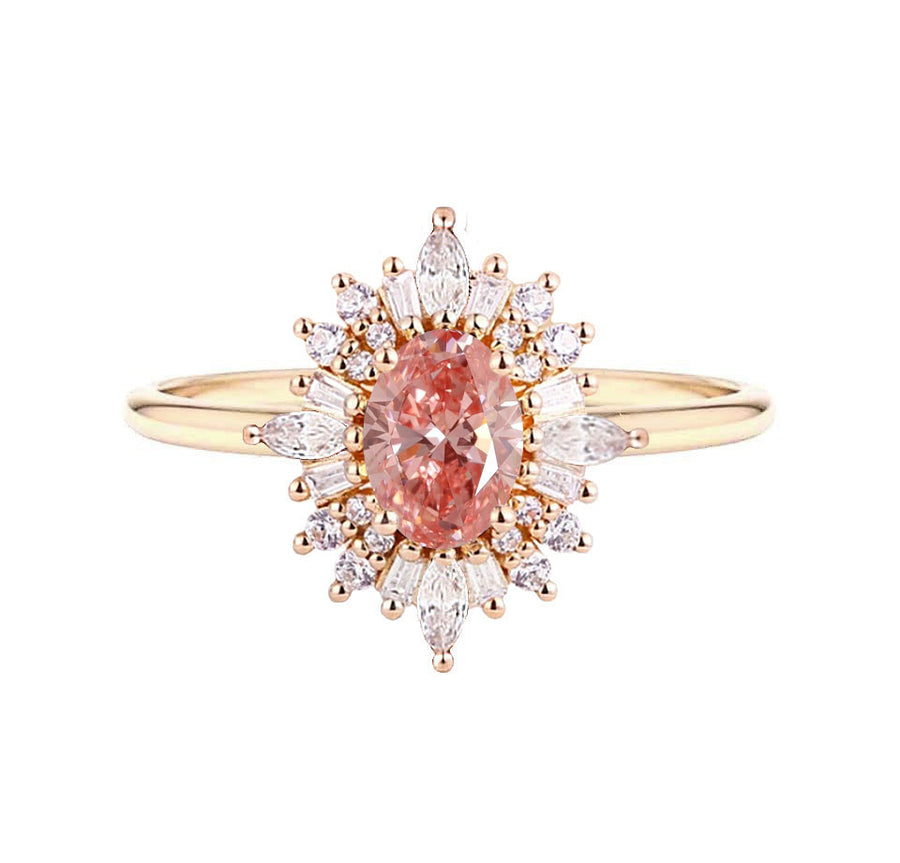 Vienna Art Deco 2 Carat Lab Grown Pink Diamond Engagement Ring in 18K Gold