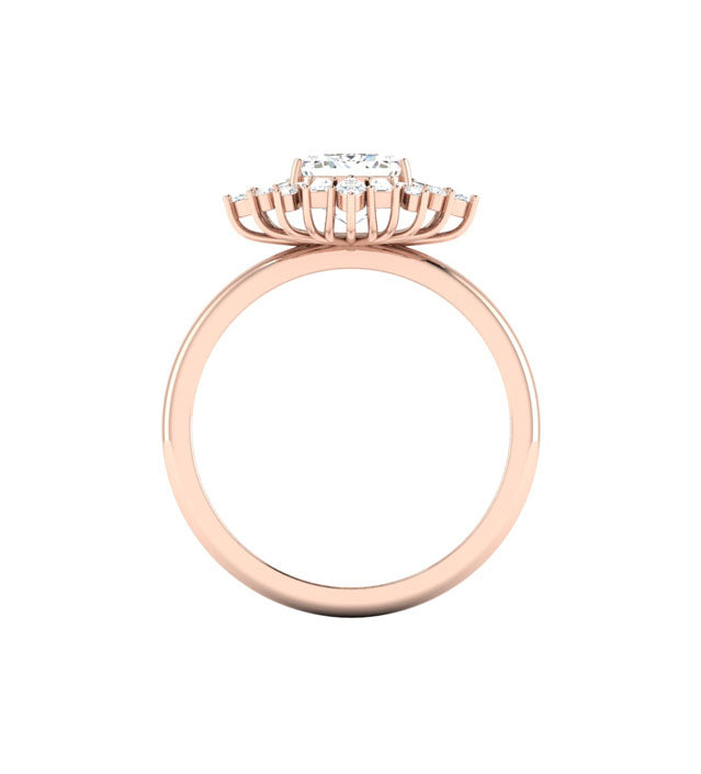 Art Deco 3 Carat Lab Grown Pink Emerald Diamond Engagement Ring in 18K Rose Gold Side View