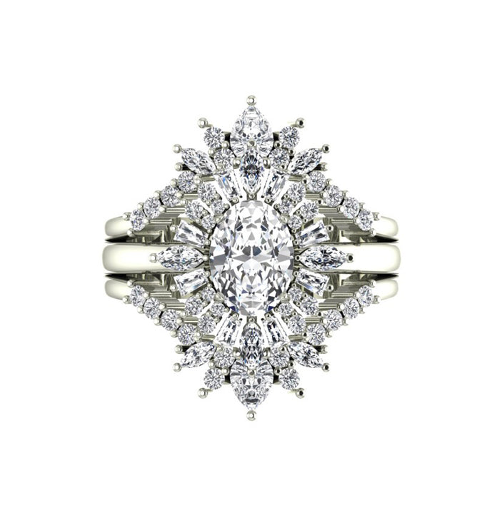 Vienna Art Deco Lab Diamond Engagement Ring With Adeline Wedding Ring Set