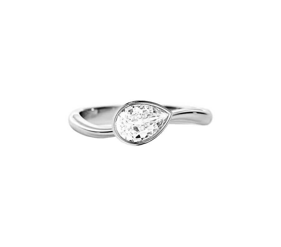 Wave Bezel Set Pear Lab Grown Diamond Engagement Ring in 14K Gold