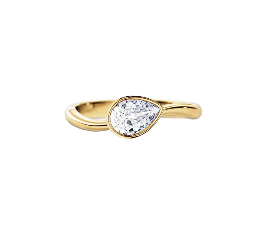 Wave Bezel Set Pear Lab Grown Diamond Engagement Ring in 14K Gold