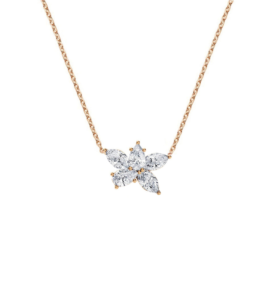 Floral Cluster Diamond Necklace in 14K Rose Gold