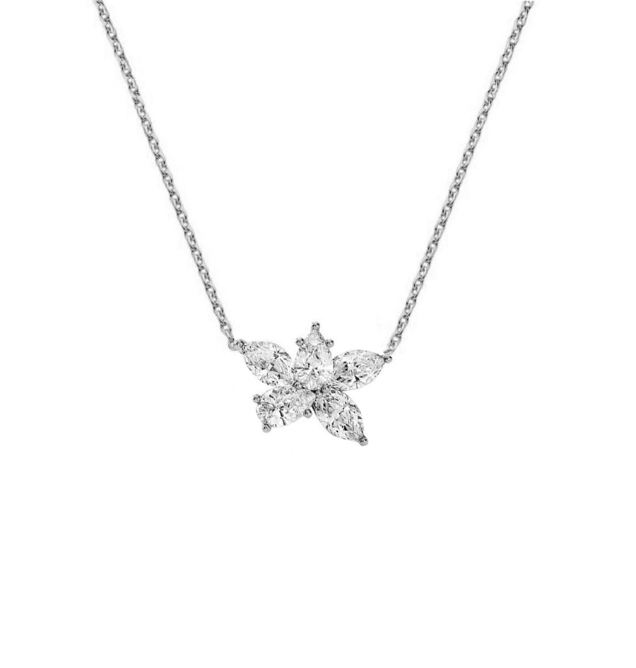 Floral Cluster Diamond Necklace in 14K White Gold