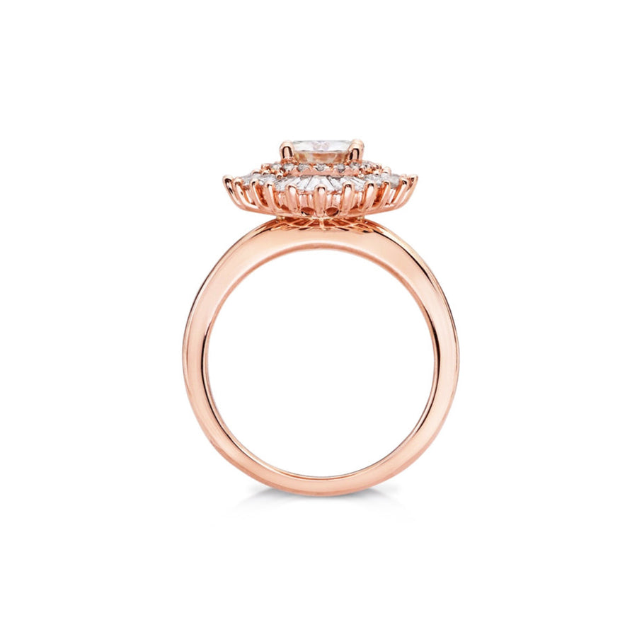 art deco pink halo diamond ring rose gold