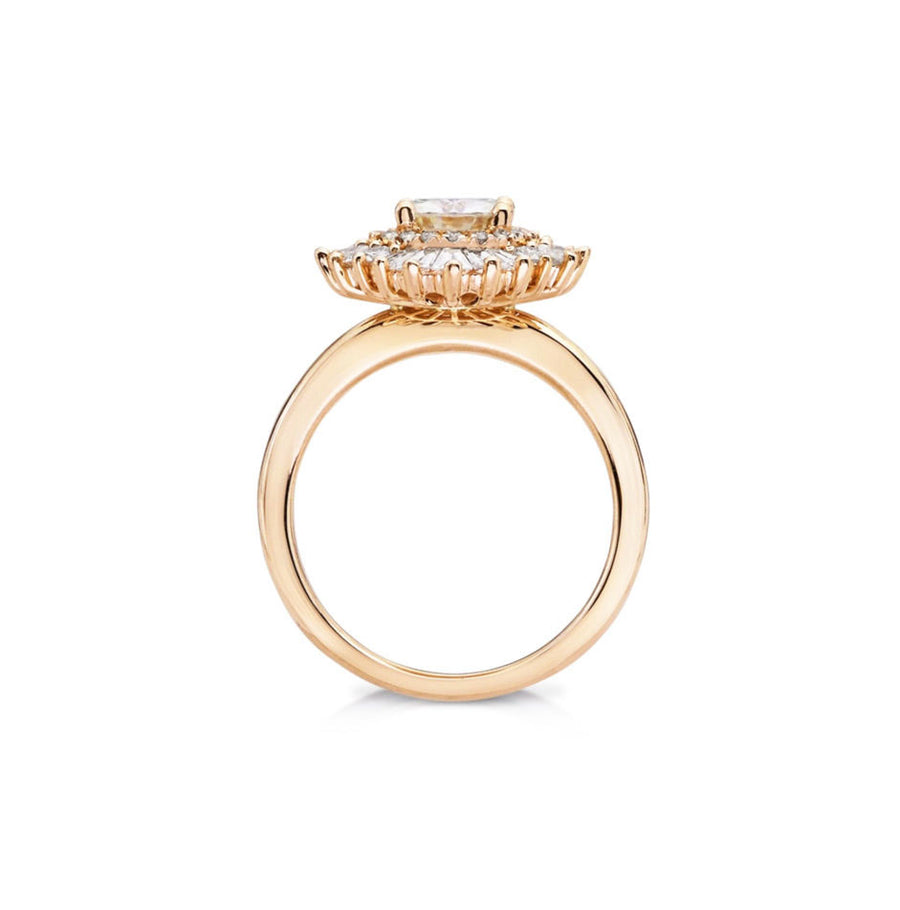 art deco pink halo diamond ring yellow gold