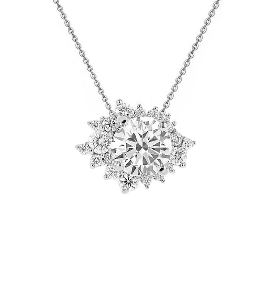 Asymmetric Halo Lab Round Diamond Necklace