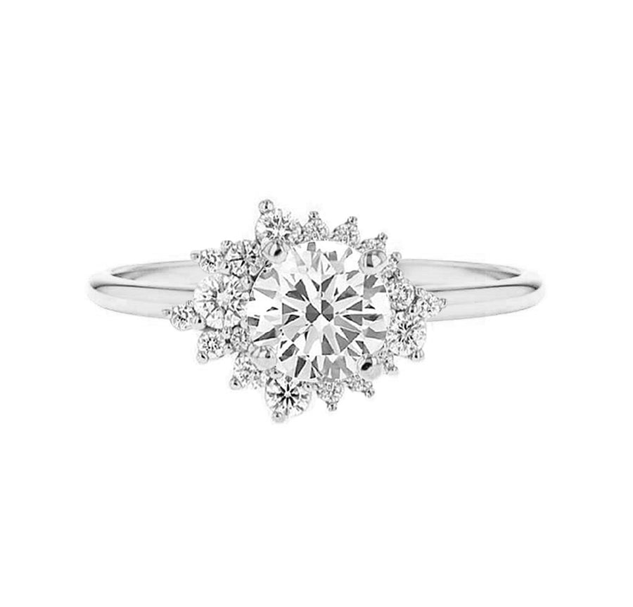 Asymmetric Floral Cluster Lab Grown Round Diamond Engagement Ring