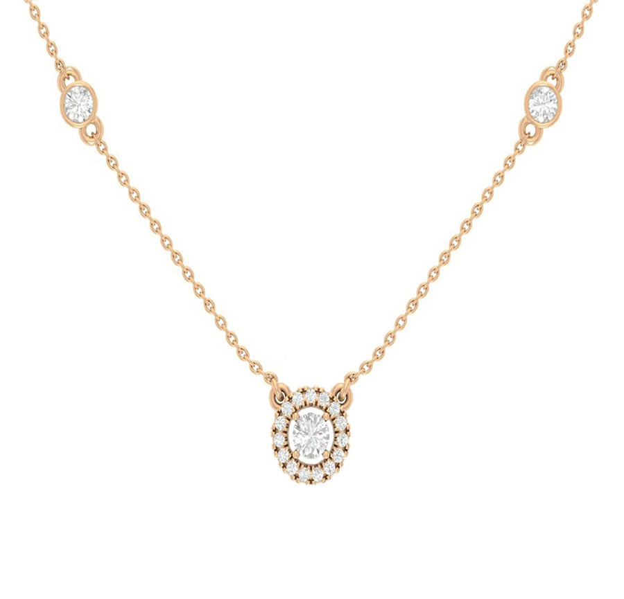 Halo Round Diamond Necklace in 14K Gold - GEMNOMADS