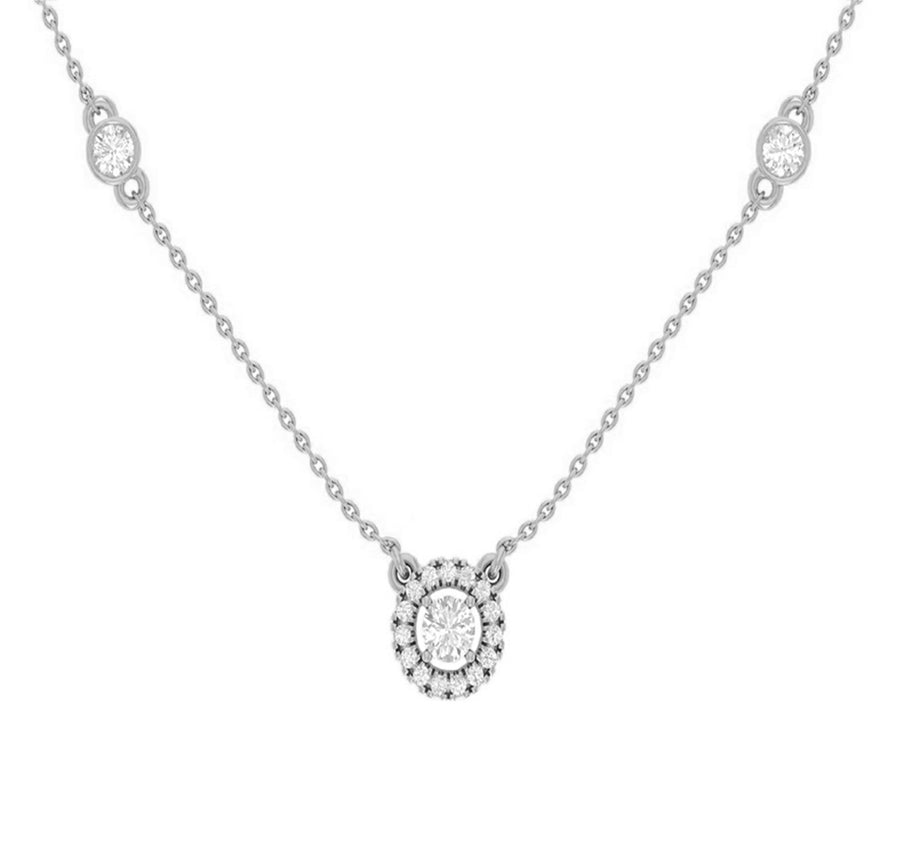 Halo Round Diamond Necklace in 14K Gold - GEMNOMADS