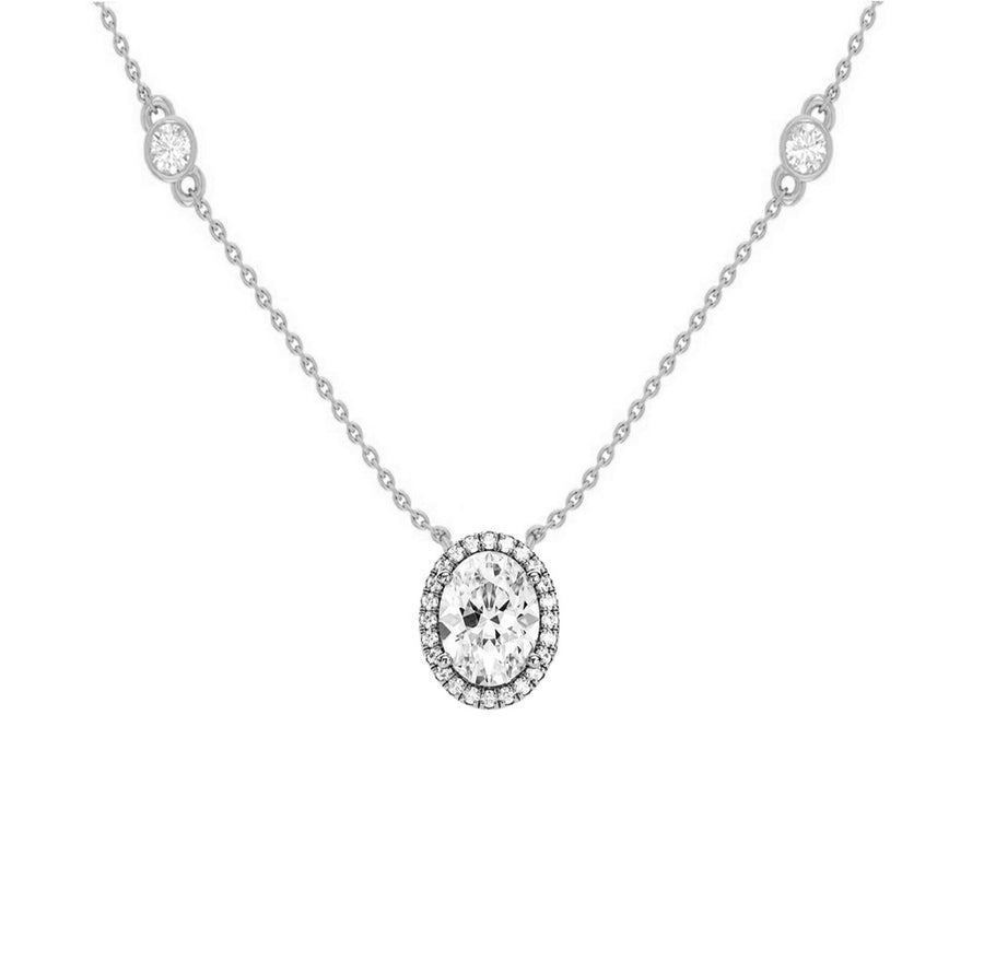 Halo Oval Diamond Necklace in 14K Gold