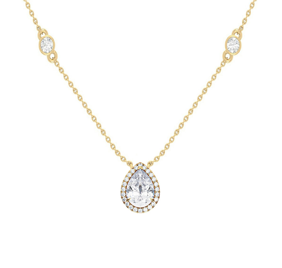 Halo Pear Diamond Necklace in 14K Gold
