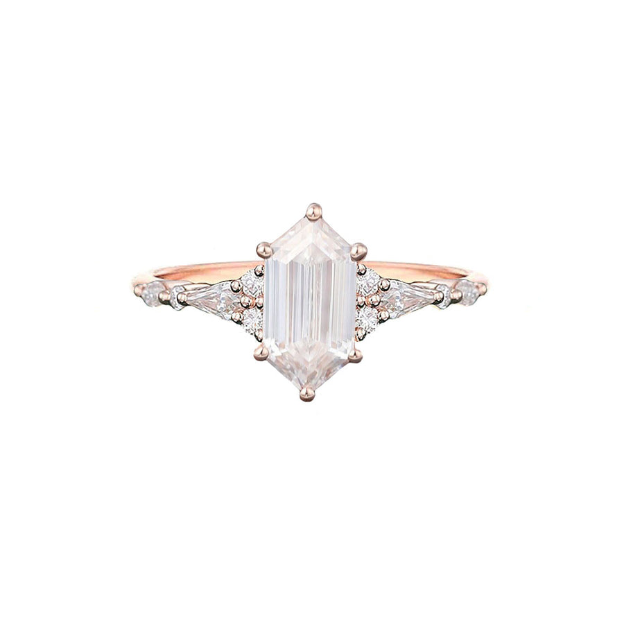 Vintage Art Deco Hexagonal Natural Diamond Engagement Ring in 18K Rose Gold