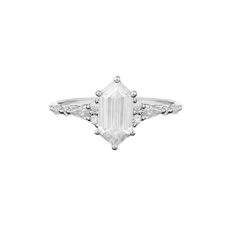 Vintage Art Deco Hexagonal Natural Diamond Engagement Ring in 18K White Gold