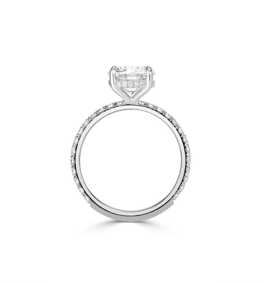 2 Carat Cushion Cut Pave Lab Grown Diamond Engagement Ring in 18K Gold