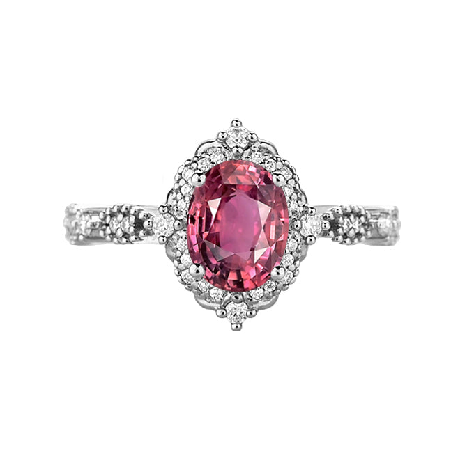 Pink Sapphire Diamond Engagement Ring in 18K Gold
