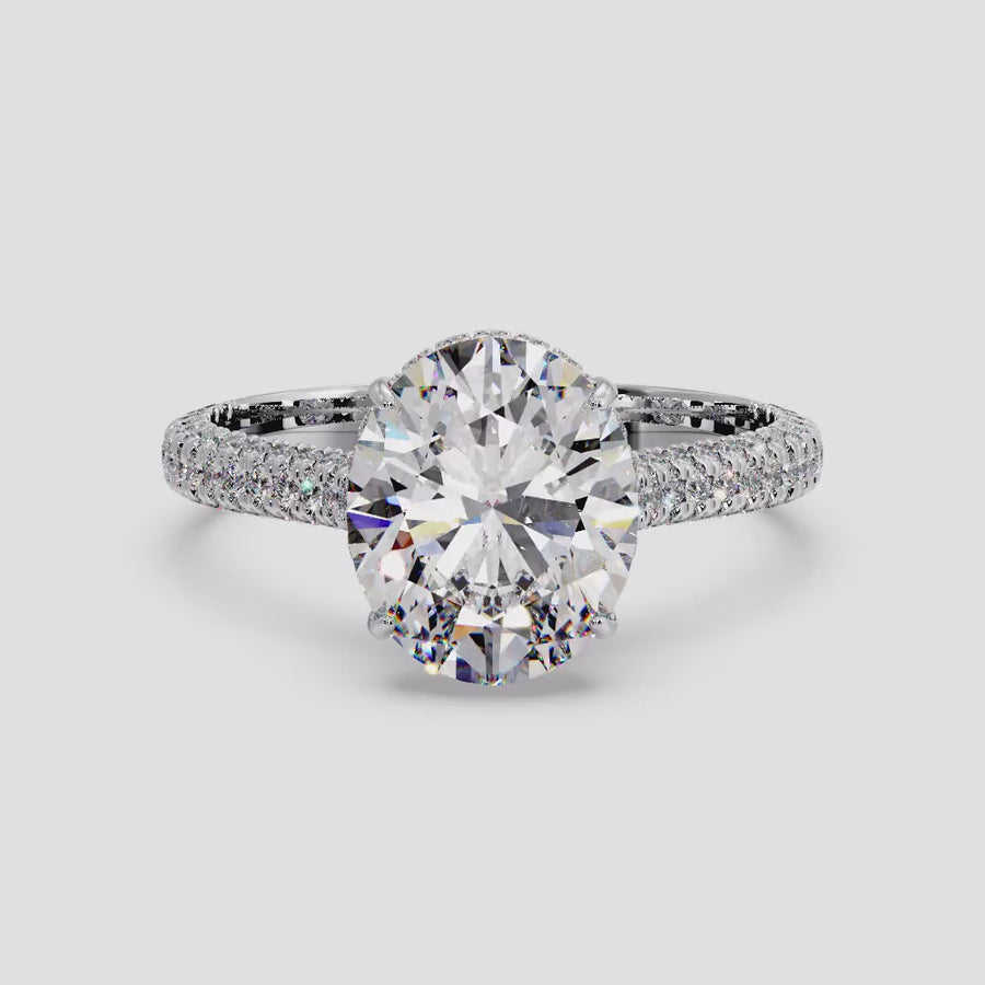Avery 5 Carat Lab Grown Oval Diamond Engagement Ring in 18K Gold