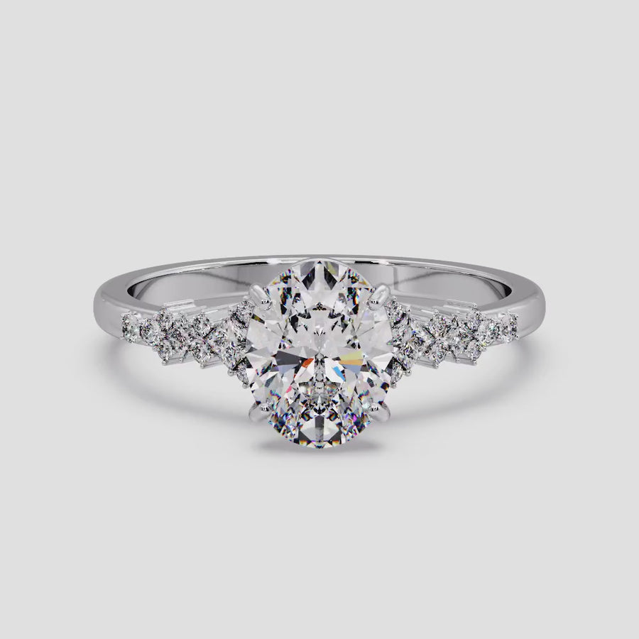 Celeste 2 Carat Lab Grown Oval Diamond Engagement Ring in 18K Gold