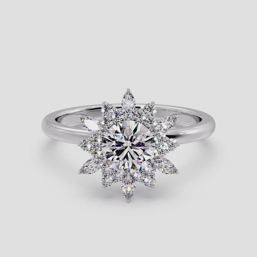 Camilla Floral Lab Grown Round Diamond Engagement Ring in 18K Gold