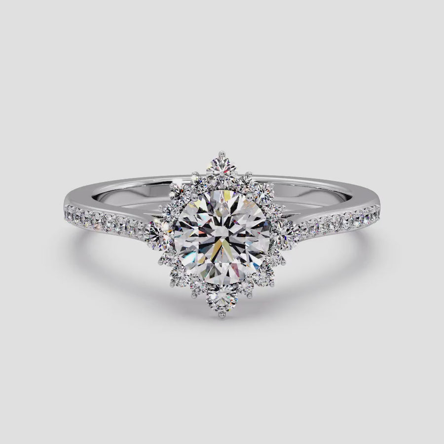 Naisha Floral Halo Natural Diamond Engagement Ring in 18K Gold