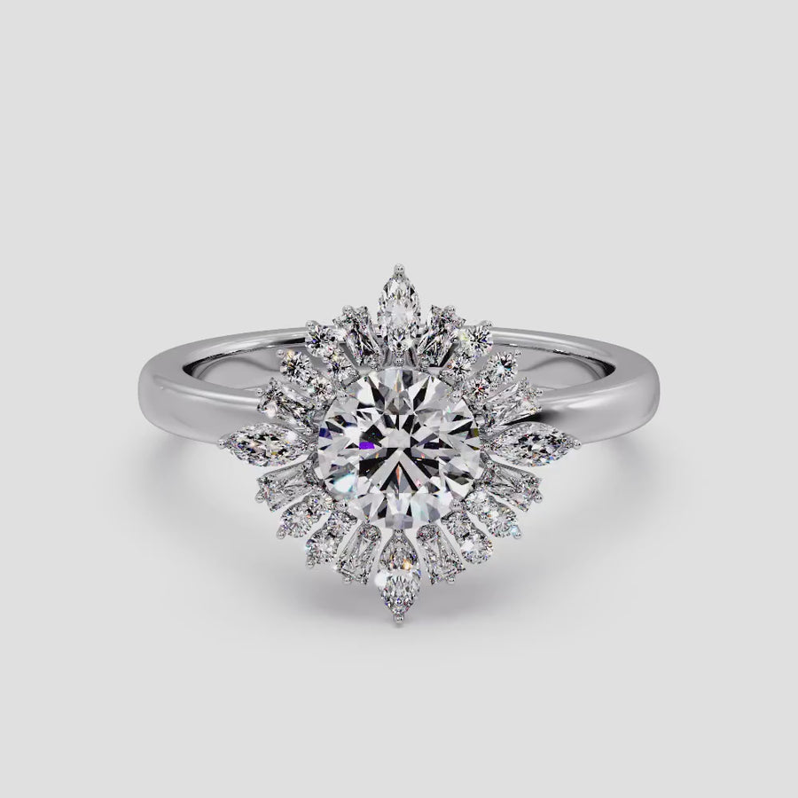 Vienna Art Deco Round Natural Diamond Engagement Ring in 18K Gold
