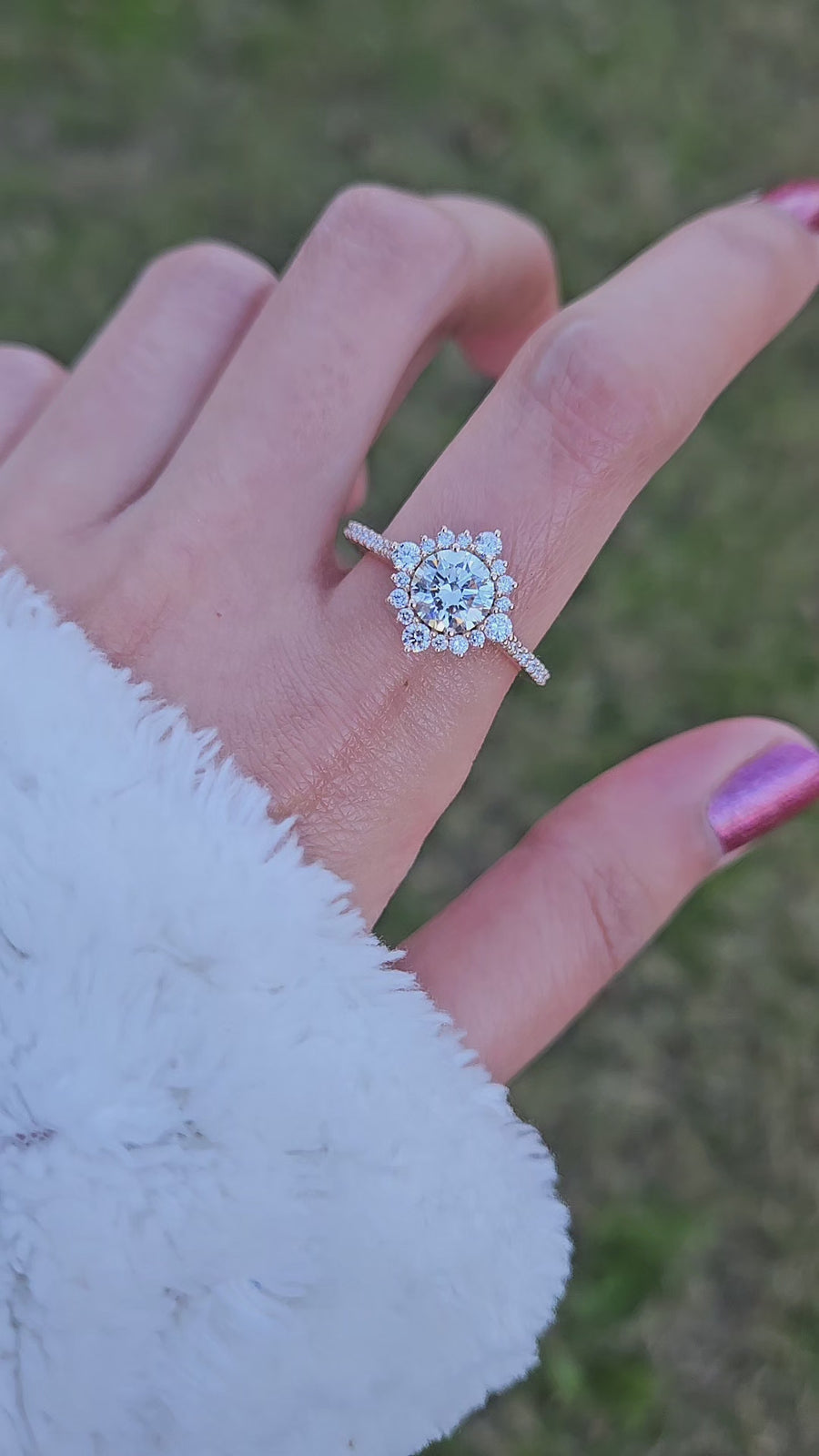 Naisha Floral Halo Natural Diamond Engagement Ring in 18K Gold