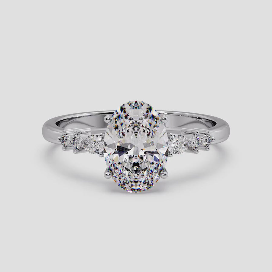 Seven Stone Oval 1 Carat Natural Diamond Engagement Ring in 18K Gold