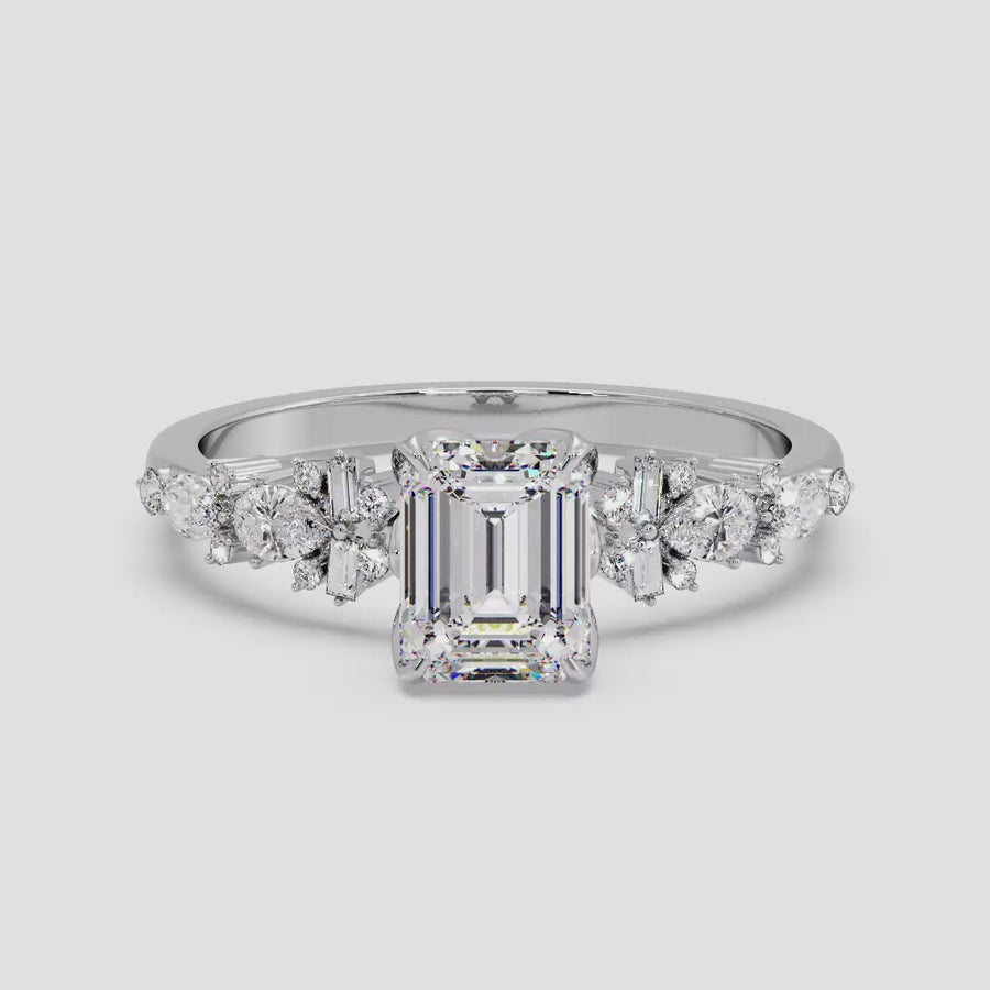 Fiora 2 Carat Emerald Cut Lab Grown Diamond Engagement Ring in 18K Gold