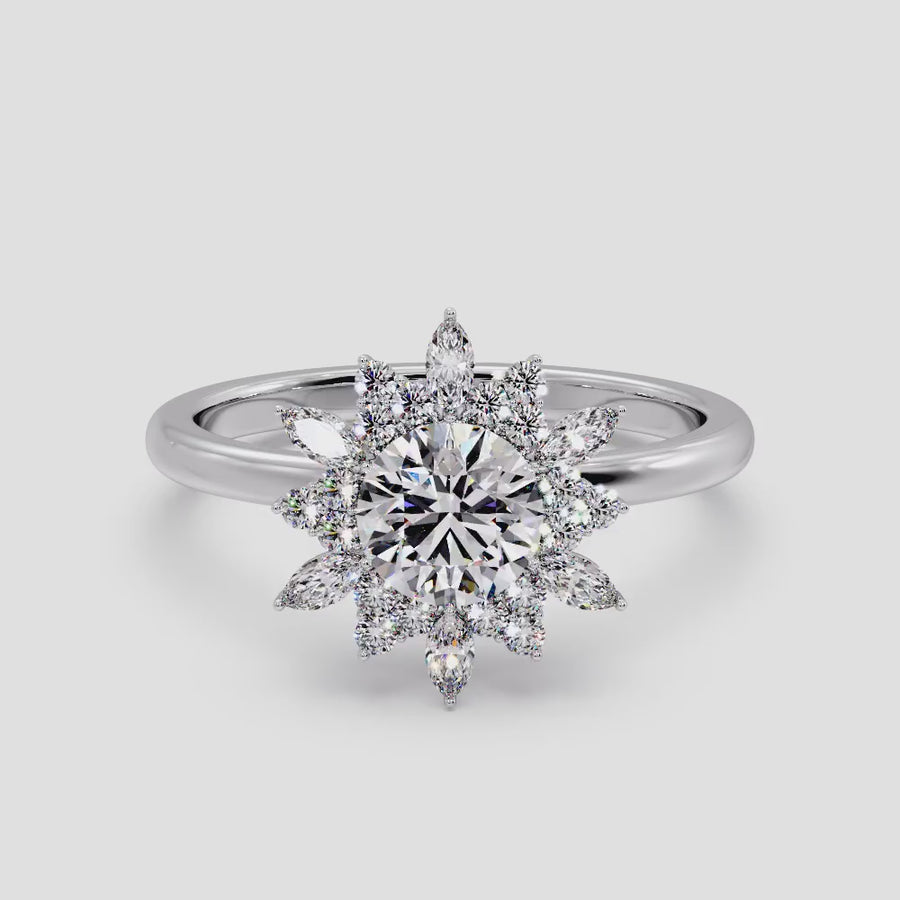 Camilla Floral Natural Diamond Engagement Ring in 18K Gold